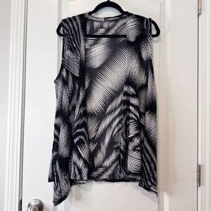 Chicos Travelers Geometric Print Open Front Sleeveless Lightweight Cardigan L